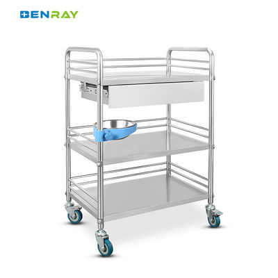 2 Layers 1 Drawer Hospital Stainless Steel  Medical Instrument Trolley